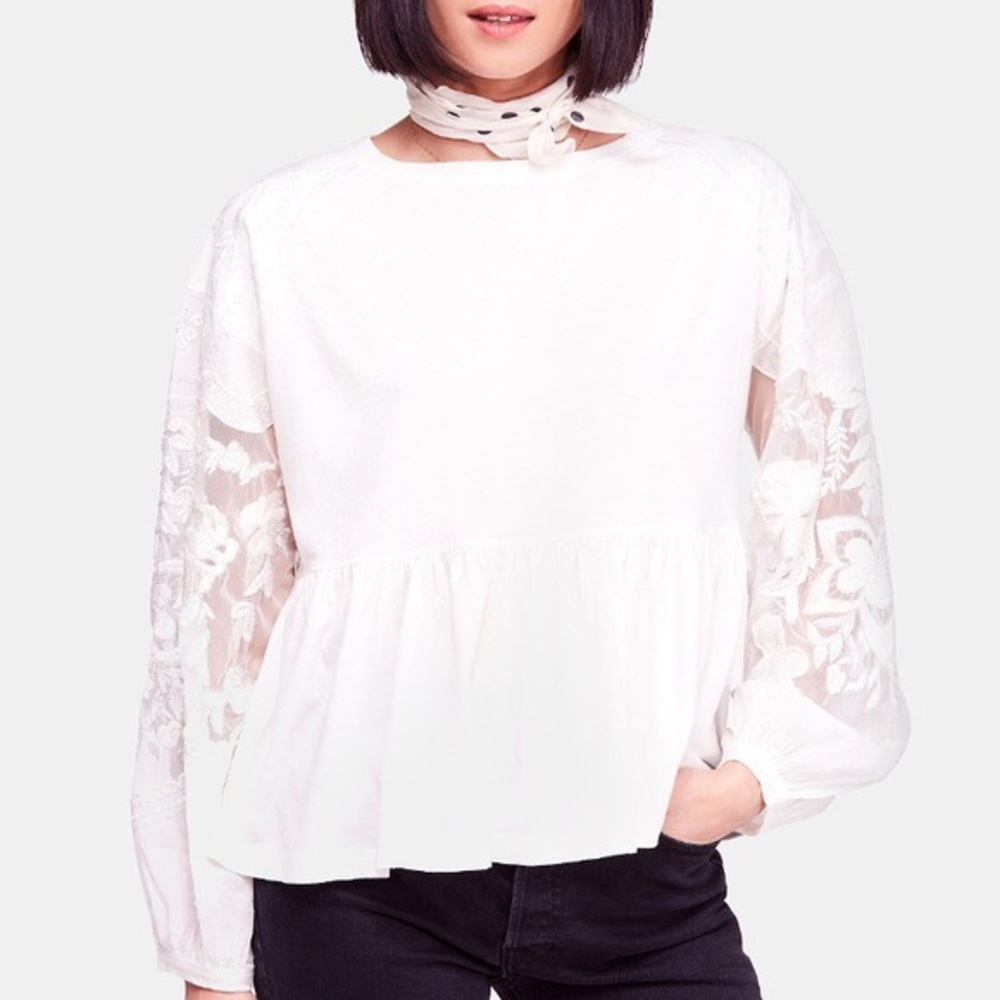Free People Embroidered Long Sleeve Top